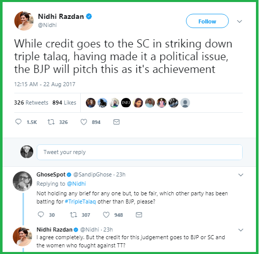 All Nidhi Razdan cares about is that BJP should not take credit