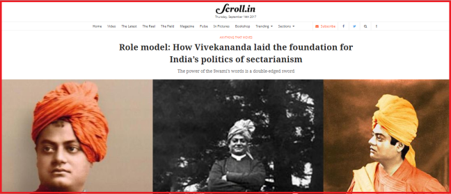 Leftist propaganda blog Scroll holding Swami Vivekananda responsible for India's sectarian politics